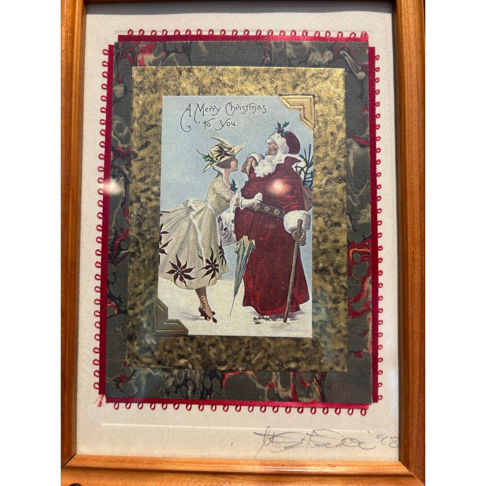 Vintage 1998 Handmade Art, "A Merry Christmas to You" Framed Collage, Signed - Picture 3 of 4